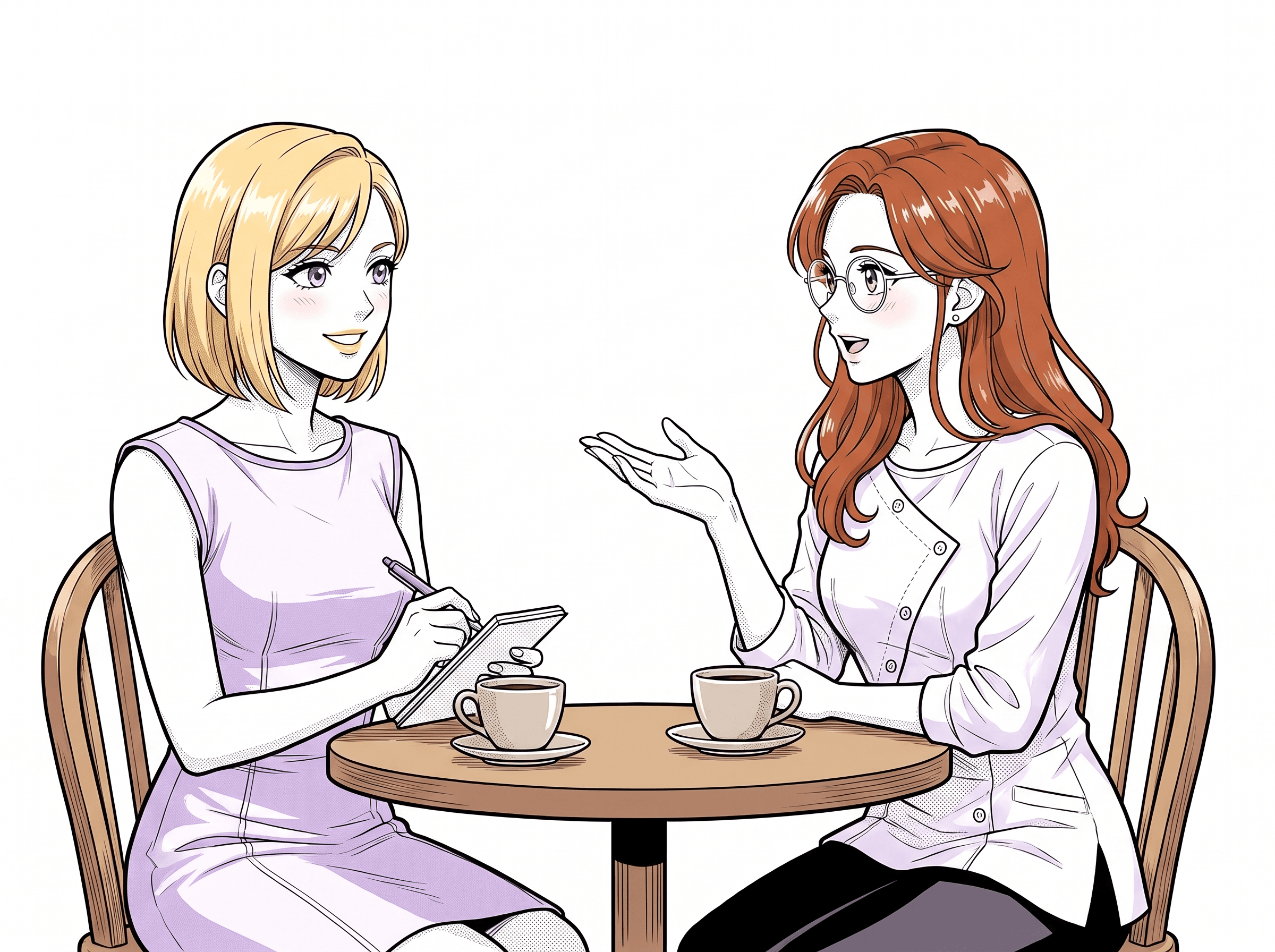 Manga-style illustration of a manager and report in a one-on-one conversation