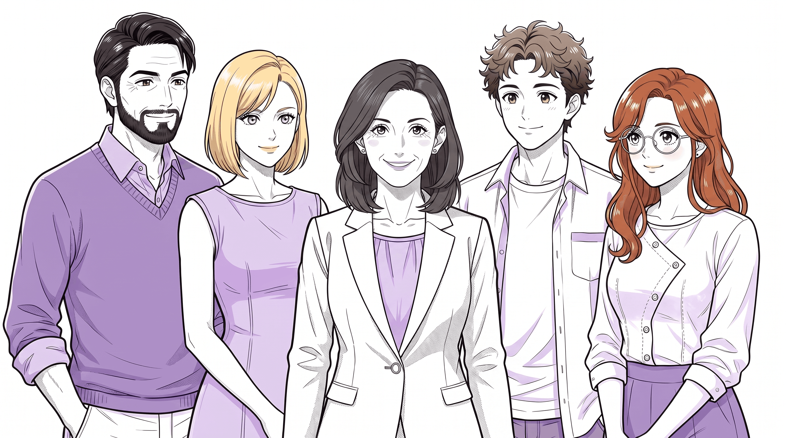 Manga-style illustration of a team standing behind the Sageo dashboard